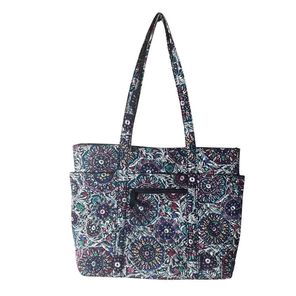 Vera Bradley Stained glass medallion Cotton Tote Bag Navy Floral Shoulder Bag